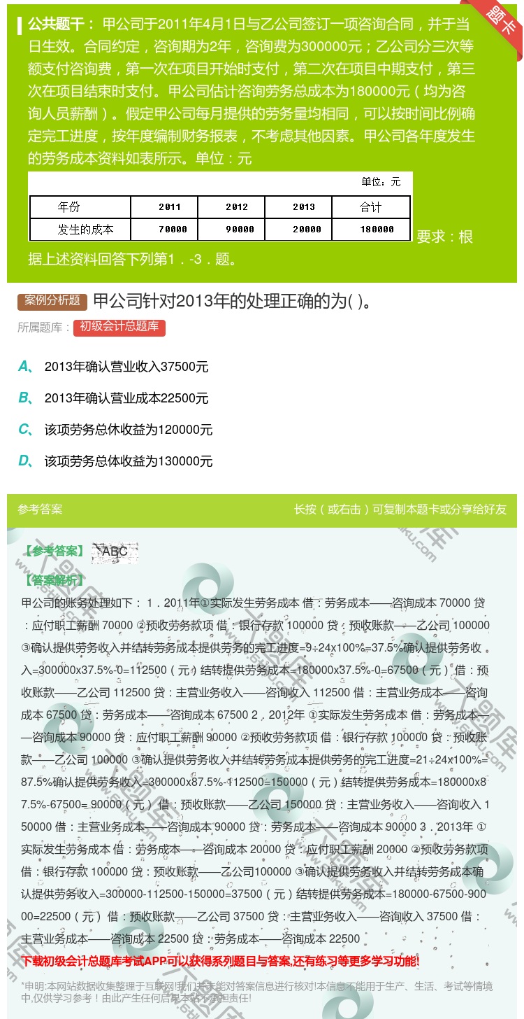 答案:甲公司针对2013年的处理正确的为...