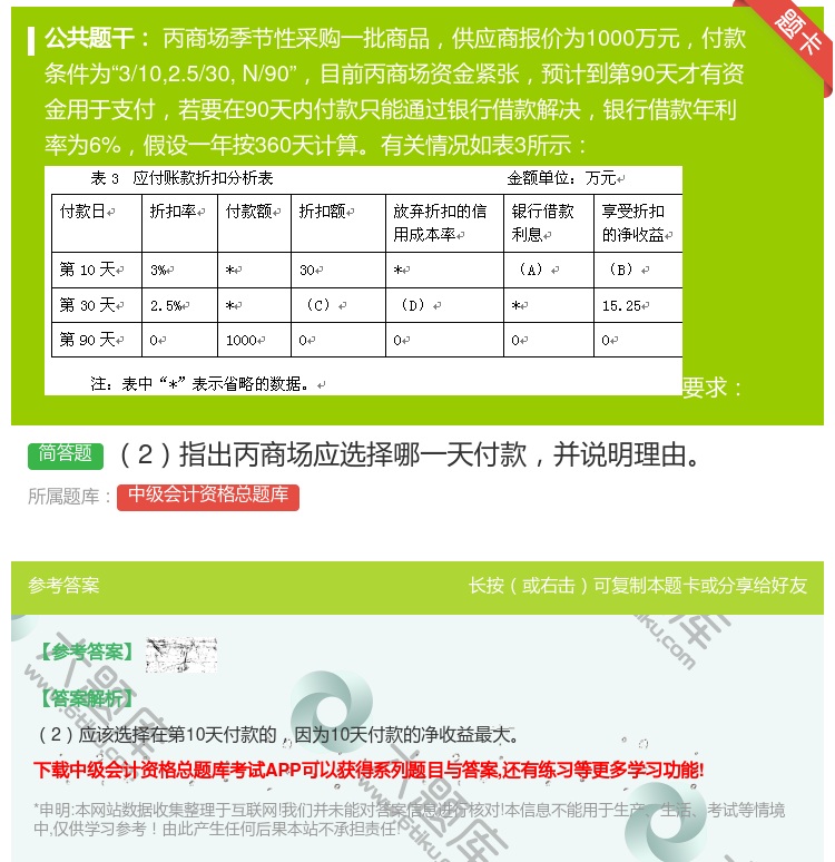 答案:2指出丙商场应选择哪一天付款并说明理由...