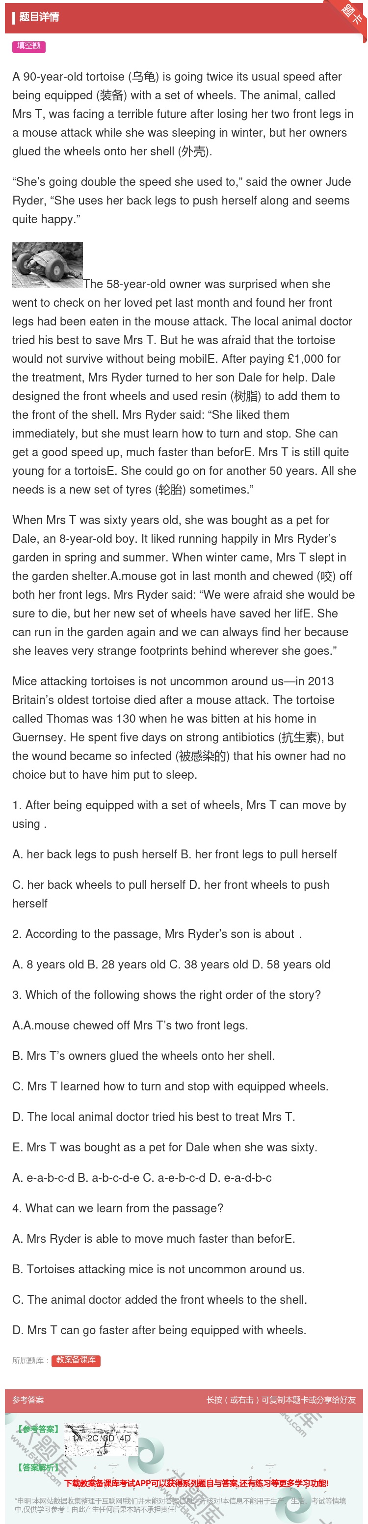 答案:A90-year-oldtortoise乌龟isgoingt...