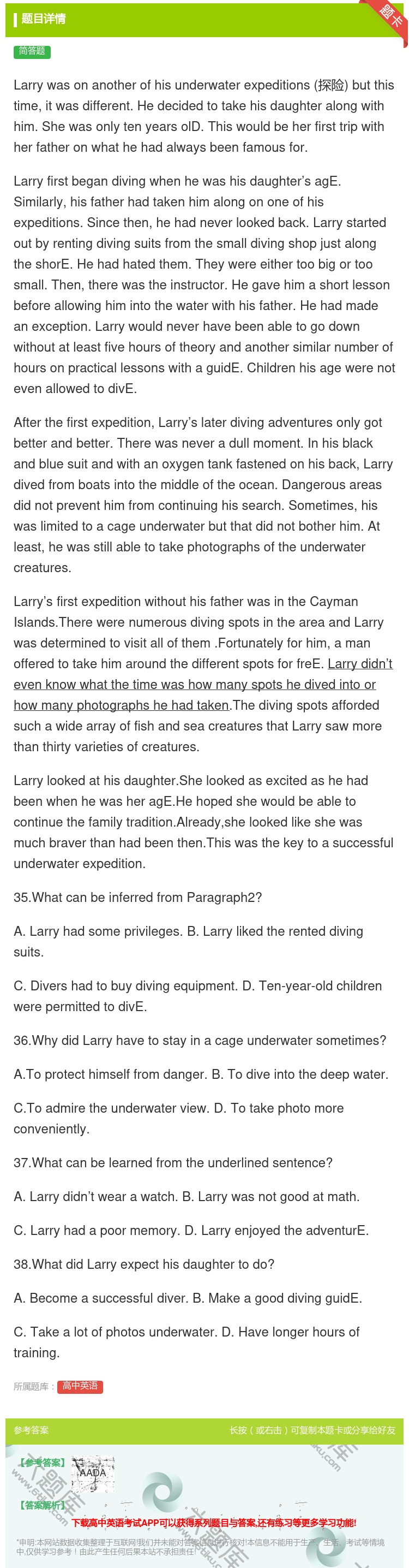 答案:Larrywasonanotherofhisunderwat...