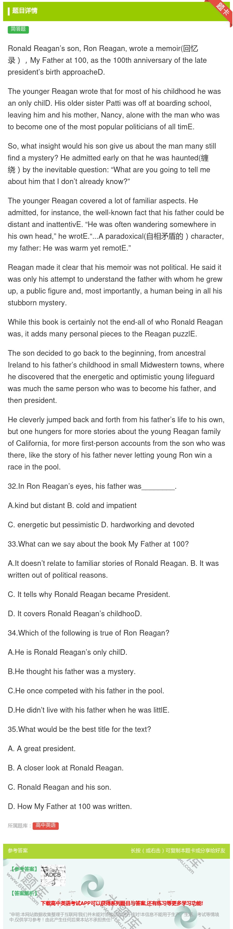 答案:RonaldReagan’ssonRonReaganwrot...
