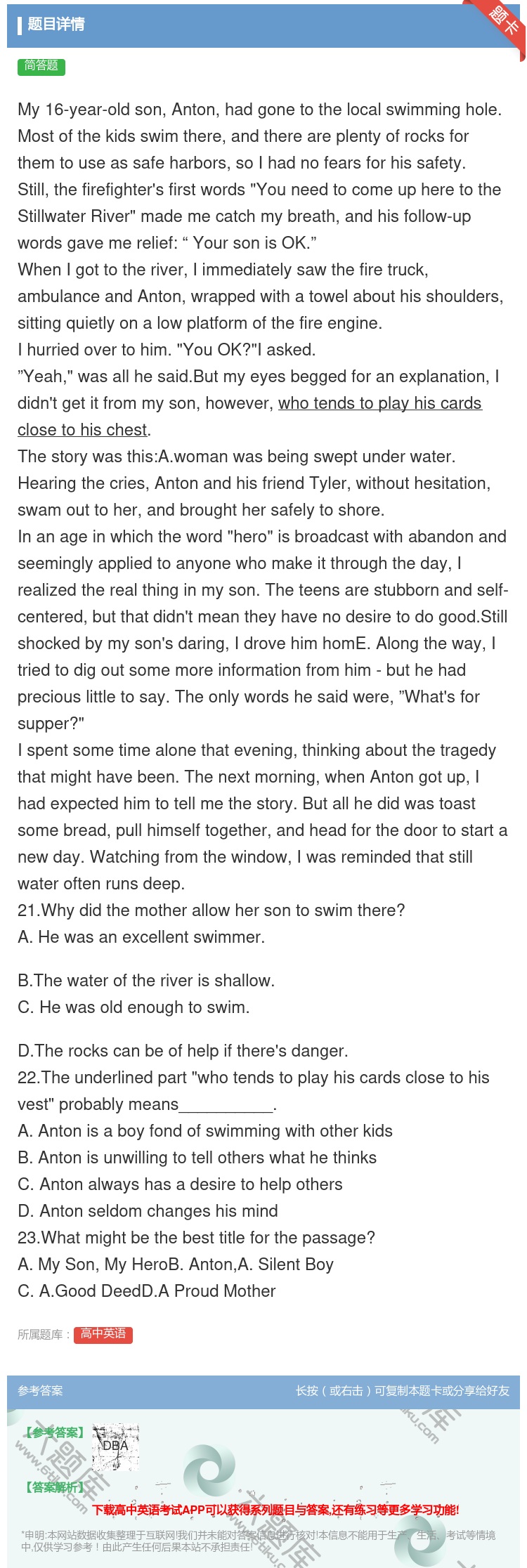 答案:My16-year-oldsonAntonhadgoneto...