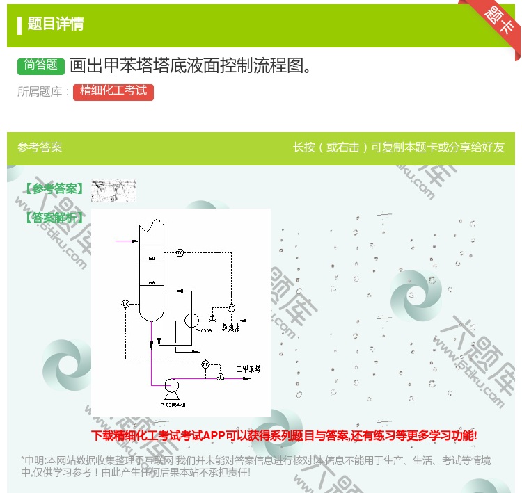 答案:画出甲苯塔塔底液面控制流程图...