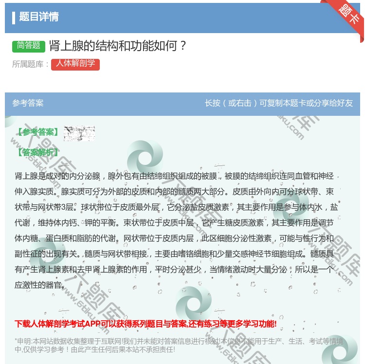 答案:肾上腺的结构和功能如何...