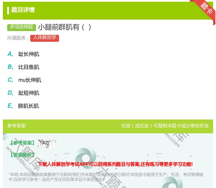 答案:小腿前群肌有...