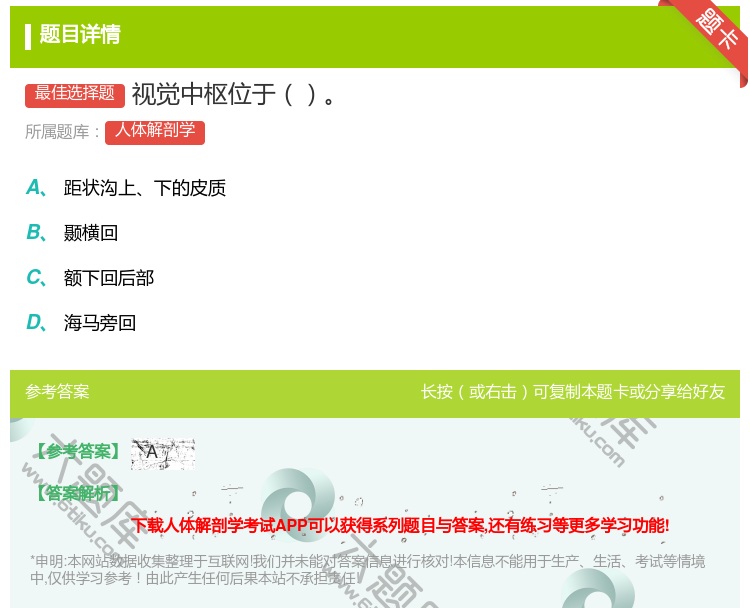 答案:视觉中枢位于...